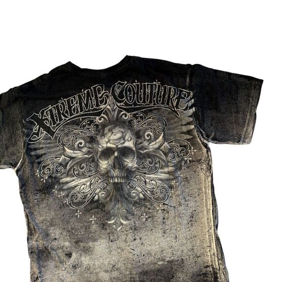Xtreme Couture Affliction T Shirt Black Skull Skeleton All Over Print Sz Medium - Picture 11 of 11